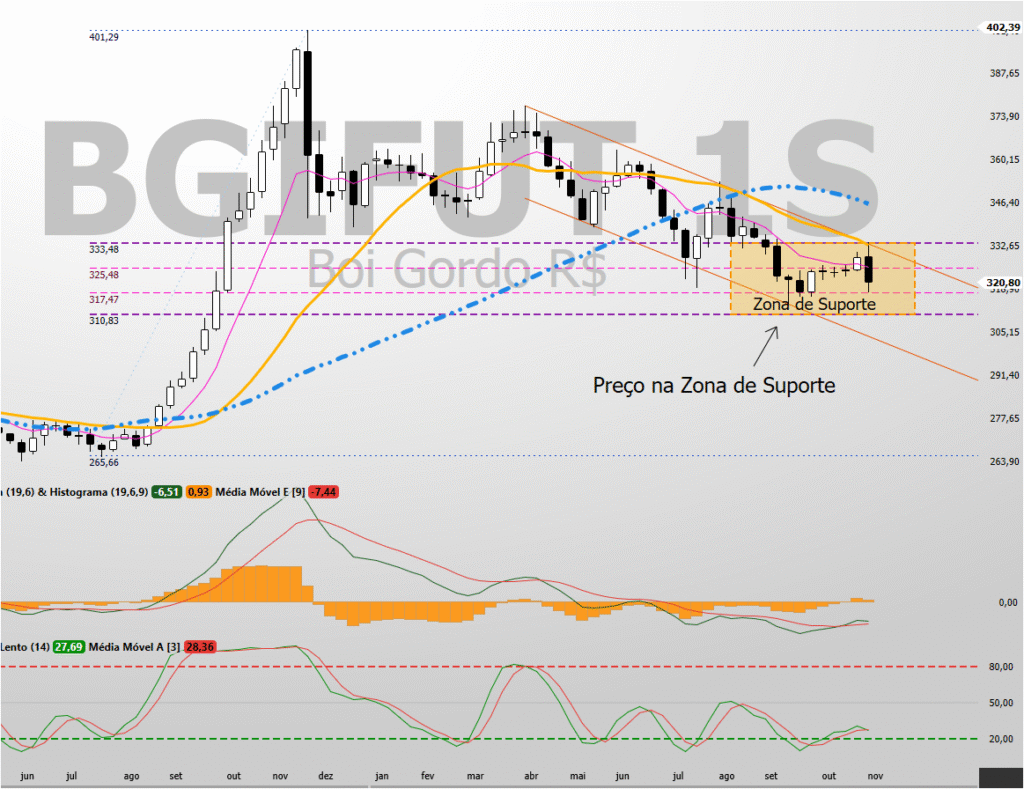 Grafico-Semanal-Boi-Gordo-5-Preco-na-Zona-de-Supote-da-estrategia--1024x789 Analise Gráfica do Boi Gordo (BGIFUT) e a Luta na Tendência de Baixa